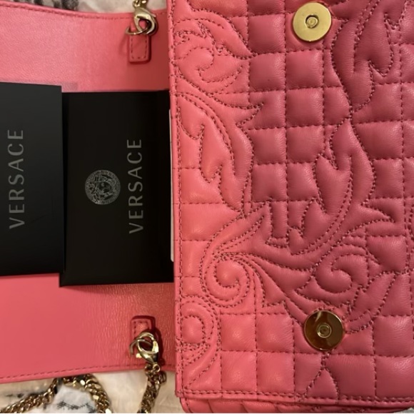 Versace Women’s Pink Leather Quilted Small Crossbody Bag. $600 - Picture 2 of 5